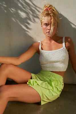 #ad Free People Aizel Mini Skirt Green Endless Summer Ruched Ruffle Button New L