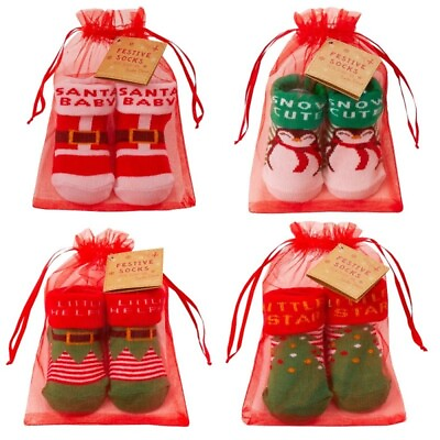 #ad Baby Infant Novelty Christmas Socks Gift Organza Bag Size 0 12 months