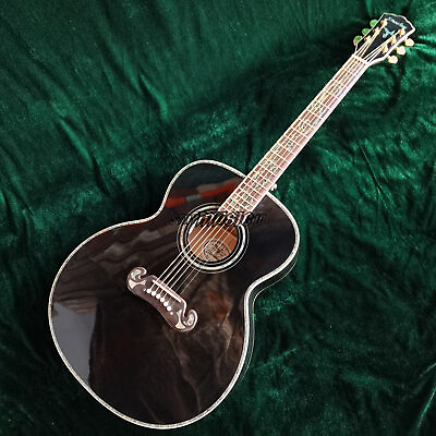 #ad 43 inch Handmade SJ200 Black Acoustic Guitar Flamed Maple Back amp;Side Build in EQ