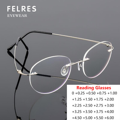 #ad Rimless Titanium Alloy Reading Glasses For Men Round Anti Blue Light Glasses