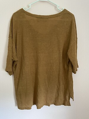 #ad Tahari Large Women#x27;s Solid Brown Linen Top Blouse Shirt High Low Langenlook