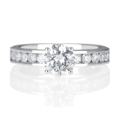 #ad 1.20 CT M I1 Classic Round Cut Diamond Engagement Ring 14K White Gold