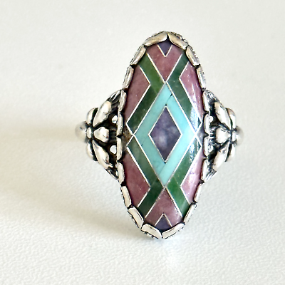 #ad Vintage Carolyn Pollack 925 Sterling Silver Multi Gemstone Band Ring Size 7