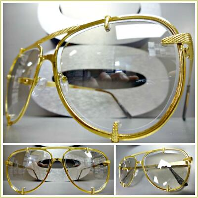 #ad Mens Classic Vintage RETRO Hip Hop Style Clear Lens EYE GLASSES Large Gold Frame