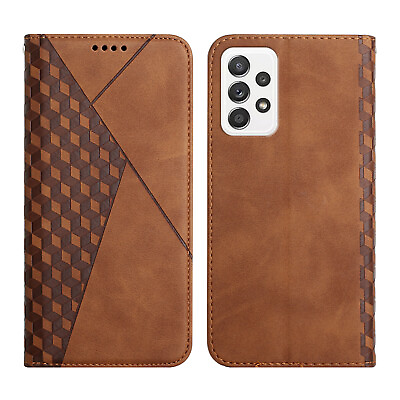 #ad Magnetic Square Pattern Skin Feel Leather Phones Case Credit Card Slots Holder