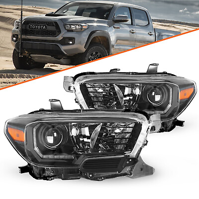 #ad For 2016 2022 Toyota Tacoma w LED DRL Black Headlights Amber Corner Lamps Pair