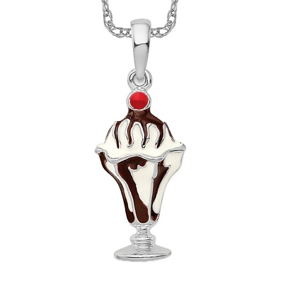 #ad 925 Sterling Silver Chocolate Sundae Necklace Charm Pendant
