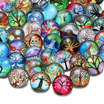 #ad 50pcs 18mm Snap Button Tree Of Life Theme Glass Charms For Snap Jewelry HM014