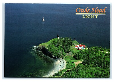 #ad Postcard Aerial of Owl#x27;s Head Light Maine K15