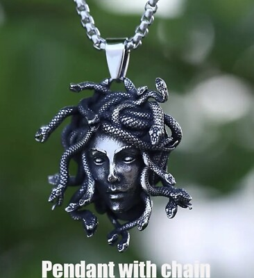 #ad Mens Womens Stainless Steel Greek Snake Medusa Head Pendant Necklace 60 Cm Chain