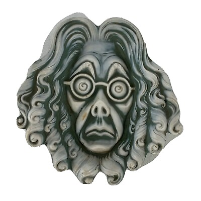 #ad Vtg Mad Scientist Professor Glasses Wall Art Pottery Ceramic Face Sculpture 5.5quot;
