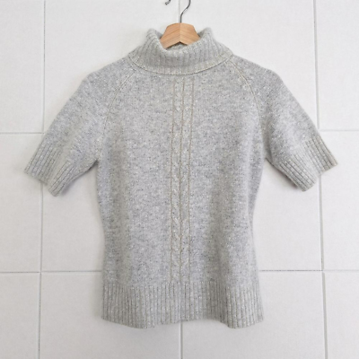 #ad Vintage 90s Fuzzy Angora Blend Short Sleeved Turtleneck Sweater Size S