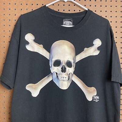 #ad Vintage Skull T shirt Large Mens Black Cross Bones Skulbone Y2K 2000s Grunge Emo