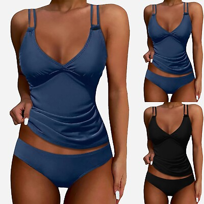 #ad Women#x27;s Solid Color Split Swimsuit Deep V Sexy With Chest Pad European And $15.66