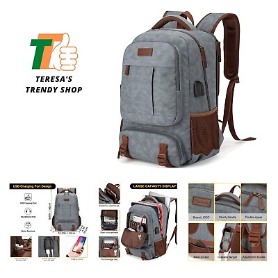 #ad Canvas Laptop Backpack Bag for Men WomenTravel Work Rucksack Fits 15.6 Inch...