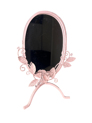 #ad Vintage Sicura Pink Floral Italian Metal Mirror