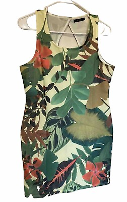 #ad 5th And Love Women’s Sleeveless Floral Dress Cream Green Red Medium 36 Bust