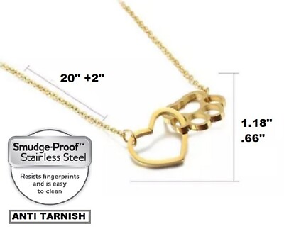 #ad Paw Print Heart Pendant Necklace Stainless Gold Dog No Fade Rolo Chain 20quot; 2quot;