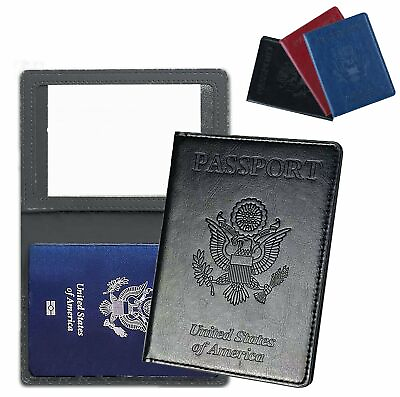 #ad Leather Passport ID Card Holder Pocket Travel Wallet Blocking Slim Case Cover US
