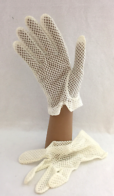 #ad Hansen Gloves Mesh Womens Formal Short Off White 1950s Size 7 1 2 Vintage