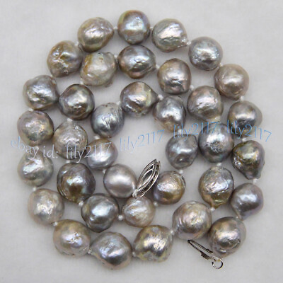 #ad 10 12mm Real Natural Gray Freshwater Keshi Edison Baroque Pearl Necklace 14 50#x27;#x27; $74.08