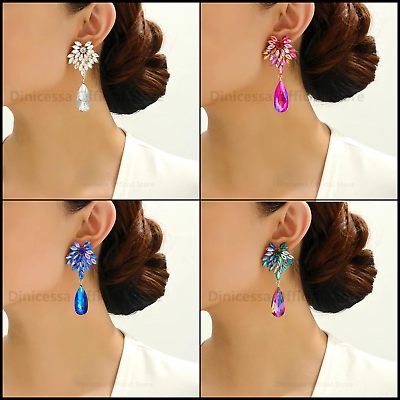 #ad Large Teardrop Rhinestone Fashion Earrings Party Wedding Gorgeous Jewellery