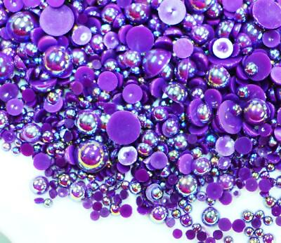 #ad 600 pieces AB Dark Purple Mix Sizes flat back resin Pearl Cabochons