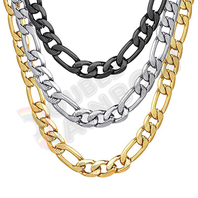 #ad Men Gold Plated Stainless Steel Diamond Cut Figaro Necklace 6 8mm Chain 18 36quot; $11.23