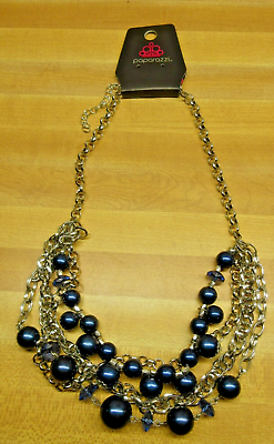 #ad new PAPARAZZI silver tone metal multi link chain SHINY BLUE BEAD 20quot; Necklace