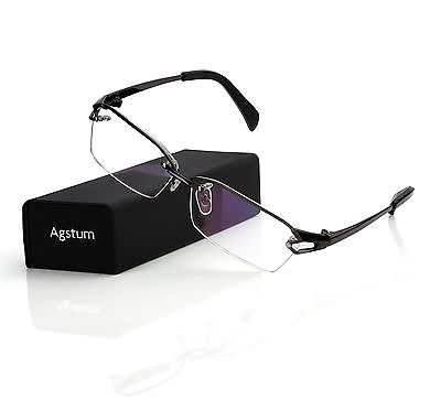#ad Agstum Half Rimless Pure Titanium Retro Glasses Frame Optical Eyeglasses Clear