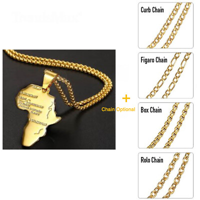 #ad Yellow Gold Plated Pendant Necklace Africa Map Shape Mens Womens Chain 18 24inch