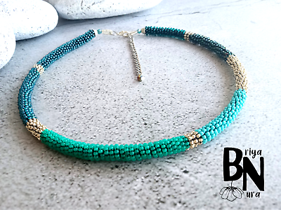 #ad Chunky Beaded Rope Choker Collar Necklace Adjustable Turquoise amp; Silver