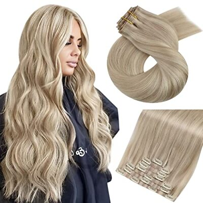 #ad Seamless Clip in Hair Extensions Human Hair Blonde 16 Inch Seamless # 18P613