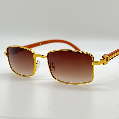 #ad Vintage Mens Rectangle Retro Brown Gold Frame Elegant Fashion Hip Hop Sunglasses $14.99