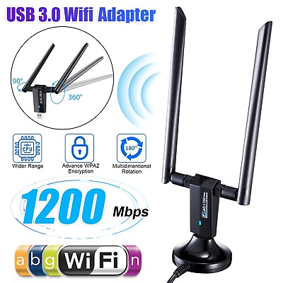 #ad Wireless USB 3.0 WiFi Adapter Antenna 1200Mbps Long Range Dual Band 5GHz 2.4GHz