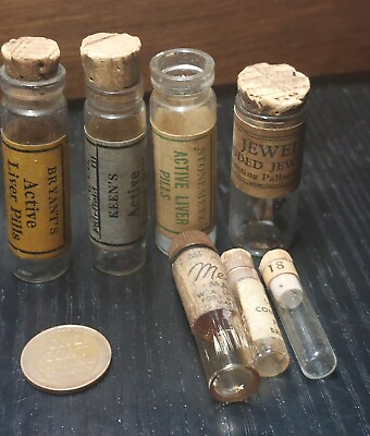 #ad Vintage Pharmaceutical Liver Pill Bottle Lot Jewelco W A Shaefer Pen Co Bottles