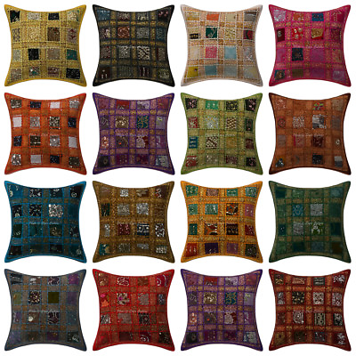 #ad Khambadiya Patchwork Pillow Cover Cushion Throw Vintage Indian Sofa Decor 16quot;
