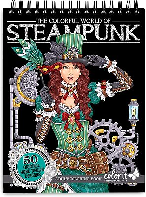 #ad ColorIt Colorful World of Steampunk Adult Coloring Book 50 Sheet White