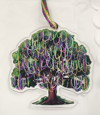 #ad Mardi Gras Bead Oak Tree Acrylic Christmas Tree Ornament New $17.99