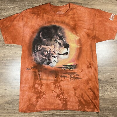 #ad The Mountain Busch Gardens Lion T Shirt Men#x27;s 2XL Short Sleeve Tie Dye Orange