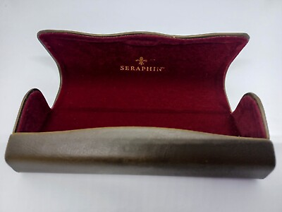 #ad Seraphin Eyeglasses Case Hard Shell Travel Carrier Brown Magnetic Felt Lined