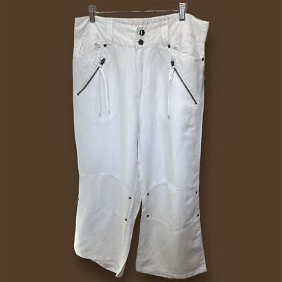 #ad Plus Size 1X White Cargo Capri Pants Linen Rayon Zip Grommets Women#x27;s Y2K Style