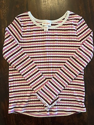 #ad Cat amp; Jack Girls#x27; Size S 6 6x Pink Stripe Knit Long Sleeve Shirt School NWOT