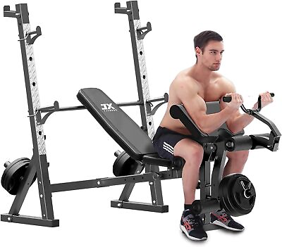 #ad Olympic Weight Bench Workout Bench with Preacher Curl Pad and Leg Developer