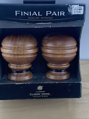 #ad Solid Wood Finial Pair Classic Wood Fits Up To 1 3 8#x27;#x27; Rod Max.