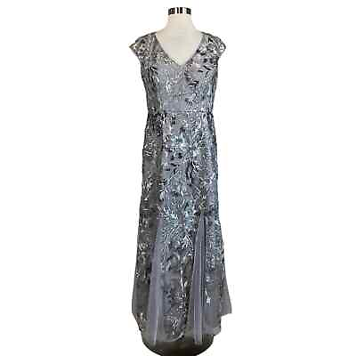 #ad Alex Evenings Women#x27;s Formal Dress Size 6P Silver Sequined Long Evening Gown