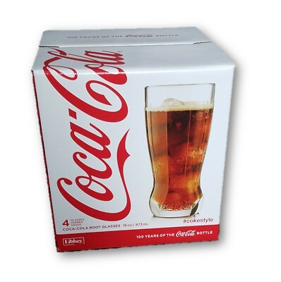 #ad 100TH ANNIVERSARY COCA COLA COKE 16 OZ ROOT DRINKWARE SET BY LIBBEY GLASS NEW