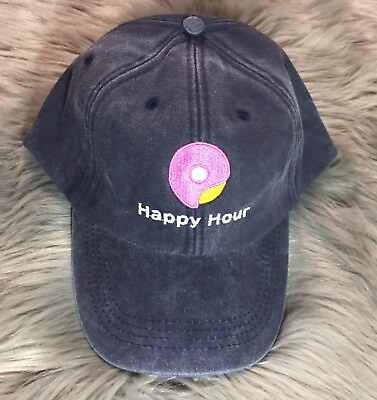 #ad Happy Hour Embroidered Gray Washed Adjustable Baeball Hat NEW $19.99