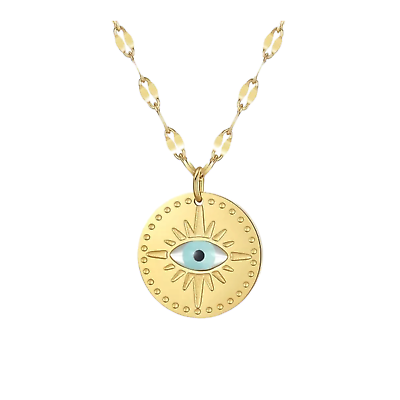 #ad Stainless Steel Gold Plated Fashion Design Trendy Evil Eye Pendant Necklace
