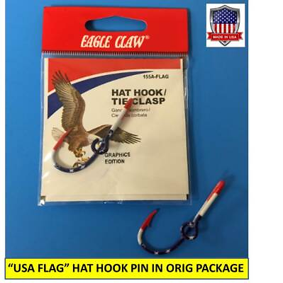 #ad EAGLE CLAW ORIGINAL “USA FLAG” FISH HOOK HAT PIN MONEY CLIP in Original Package